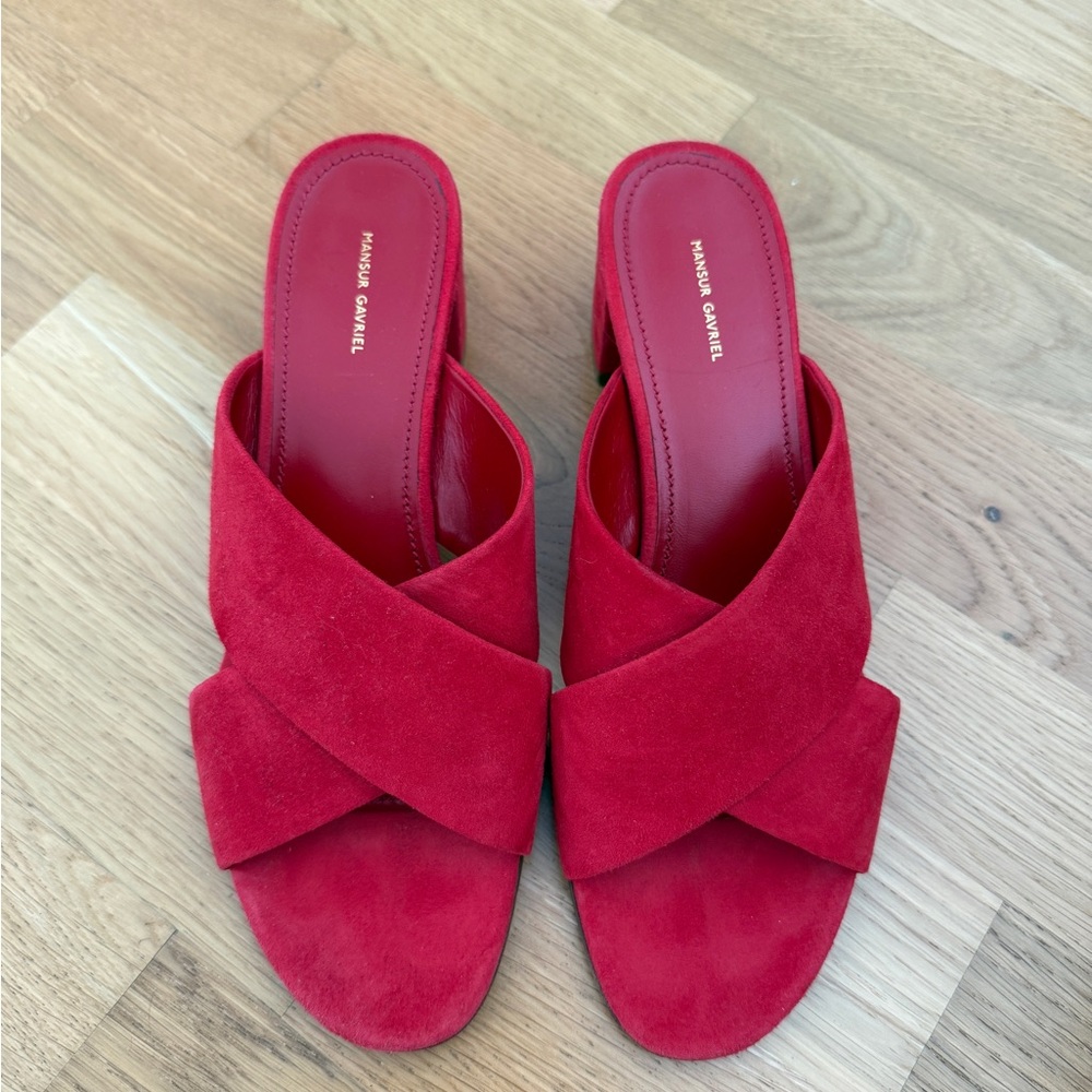 Mansur Gavriel Red Mules suede